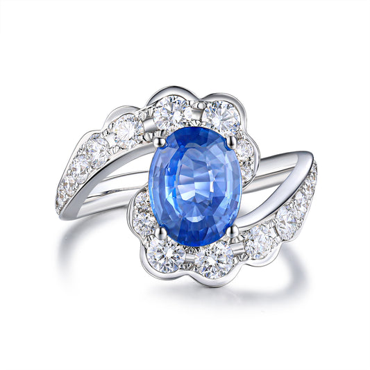 18K WG Blue Sapphire Diamond Ring
