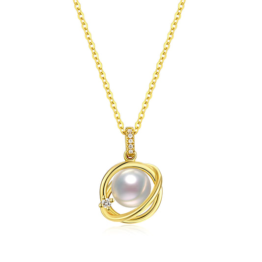 18K Yellow Gold Pearl Planet Necklace